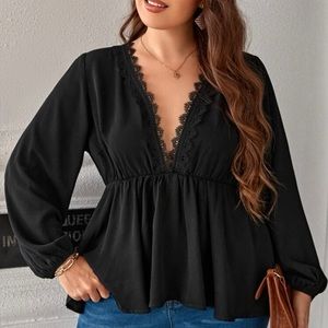NEW, never worn, EMERY ROSE Plus Lace Trim Peplum Blouse